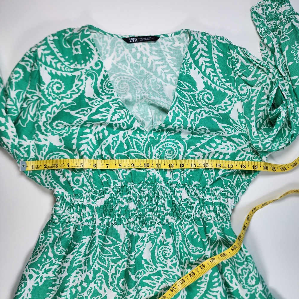 Zara Women's Linen Boho Paisley Cottagecore Resort Mini Dress Size XL - Picture 4 of 10